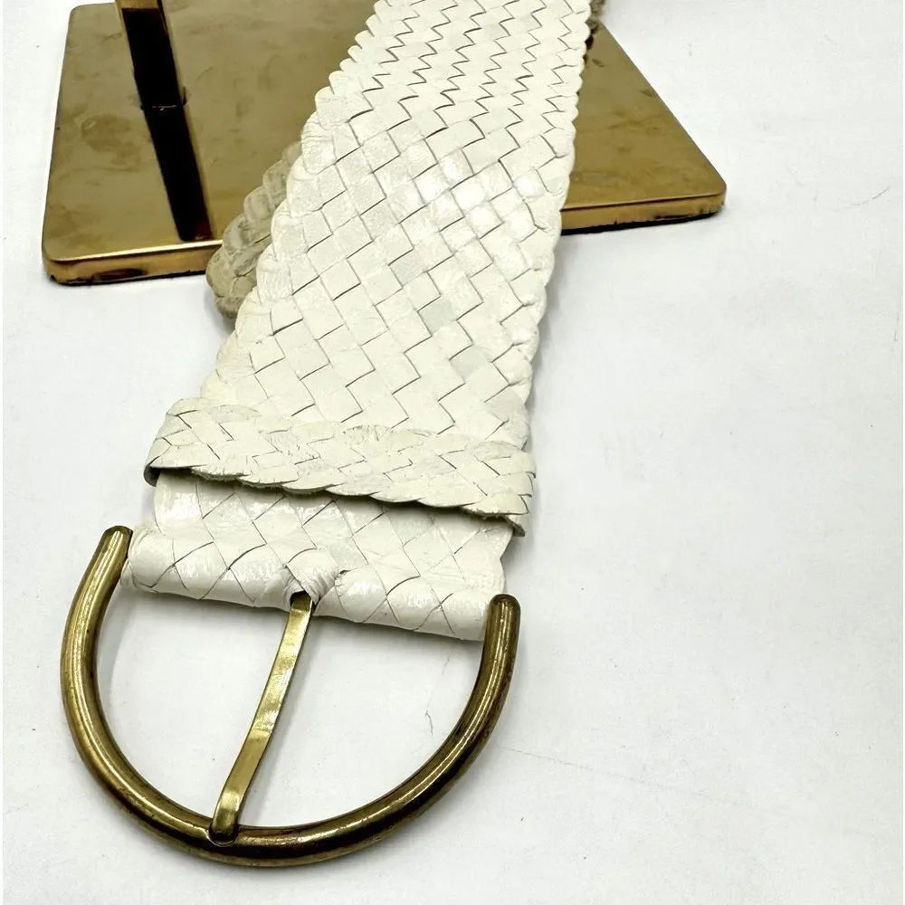 Auth Vtg Christian Dior White Woven Leather Women’s Belt Size US XS Preloved